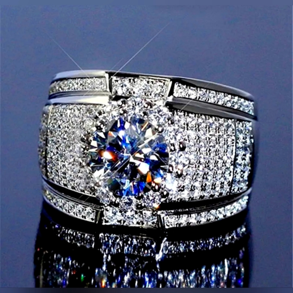 Luxury Men'S Ring with Moissanite stone . Business Style, Alloy, Non-Plated
